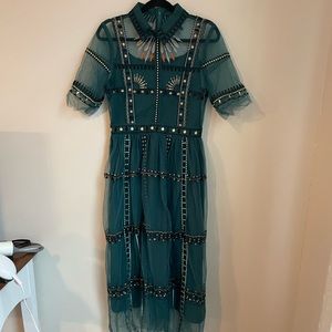 knee length dresses for ladies Ivonne Lace Trim V-Neck Maxi Dress Sage– Selfie Leslie main image 1